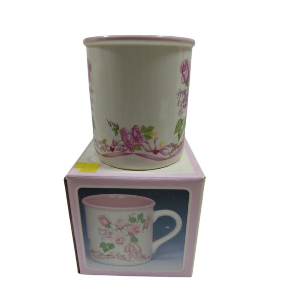 Vintage Roses & Ribbons Ceramic Mug 1987 By Potpourri Press 9 Oz Pink Floral Des - Picture 2 of 6